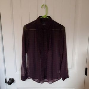 AE ruffle front, sheer button down